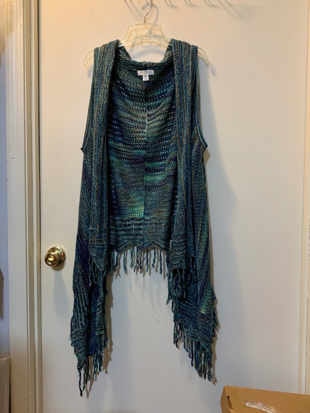 Studio JPR Blues & Greens Boho Crochet Open Vest with Tassels - Size 2X